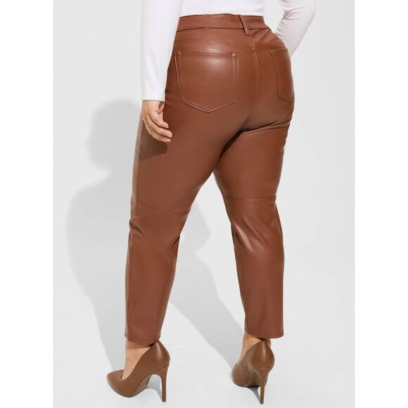 Torrid Faux Leather Pants Brown Plus Size 22R High Rise Skinny Moto Style - Picture 10 of 10